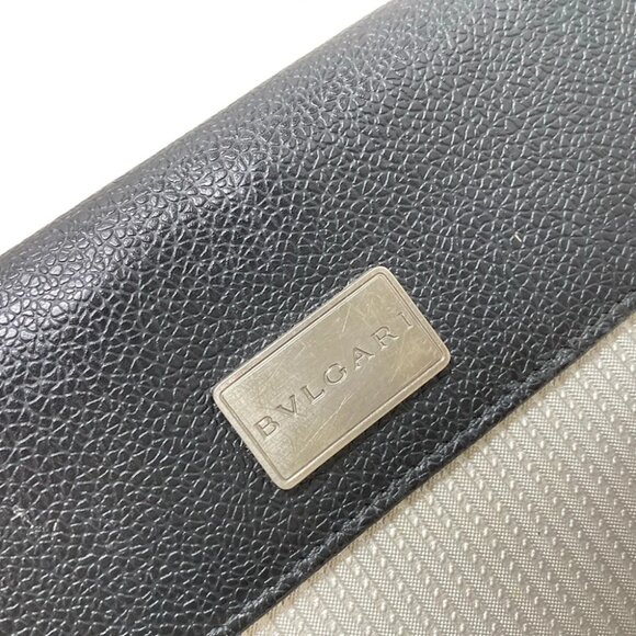 Auth BVLGARI Millerighe - Silver Black PVC Leather Long Wallet - Picture 3 of 9